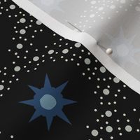 Otherworldly geometric stars and dots - Blue- and cream on black - coordinate for Otherworldly Botanicals - medium