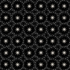 Otherworldly geometric stars and dots - Blue- and cream on black - coordinate for Otherworldly Botanicals - medium