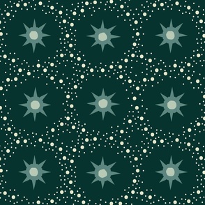 Otherworldly geometric stars and dots - forest green monochrome - coordinate for Otherworldly Botanicals - large