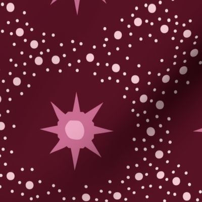 Otherworldly geometric stars and dots - warm pink, burgundy, magenta  monochrome - coordinate for Otherworldly Botanicals - large