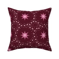 Otherworldly geometric stars and dots - warm pink, burgundy, magenta  monochrome - coordinate for Otherworldly Botanicals - large