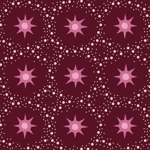 Otherworldly geometric stars and dots - warm pink, burgundy, magenta  monochrome - coordinate for Otherworldly Botanicals - large