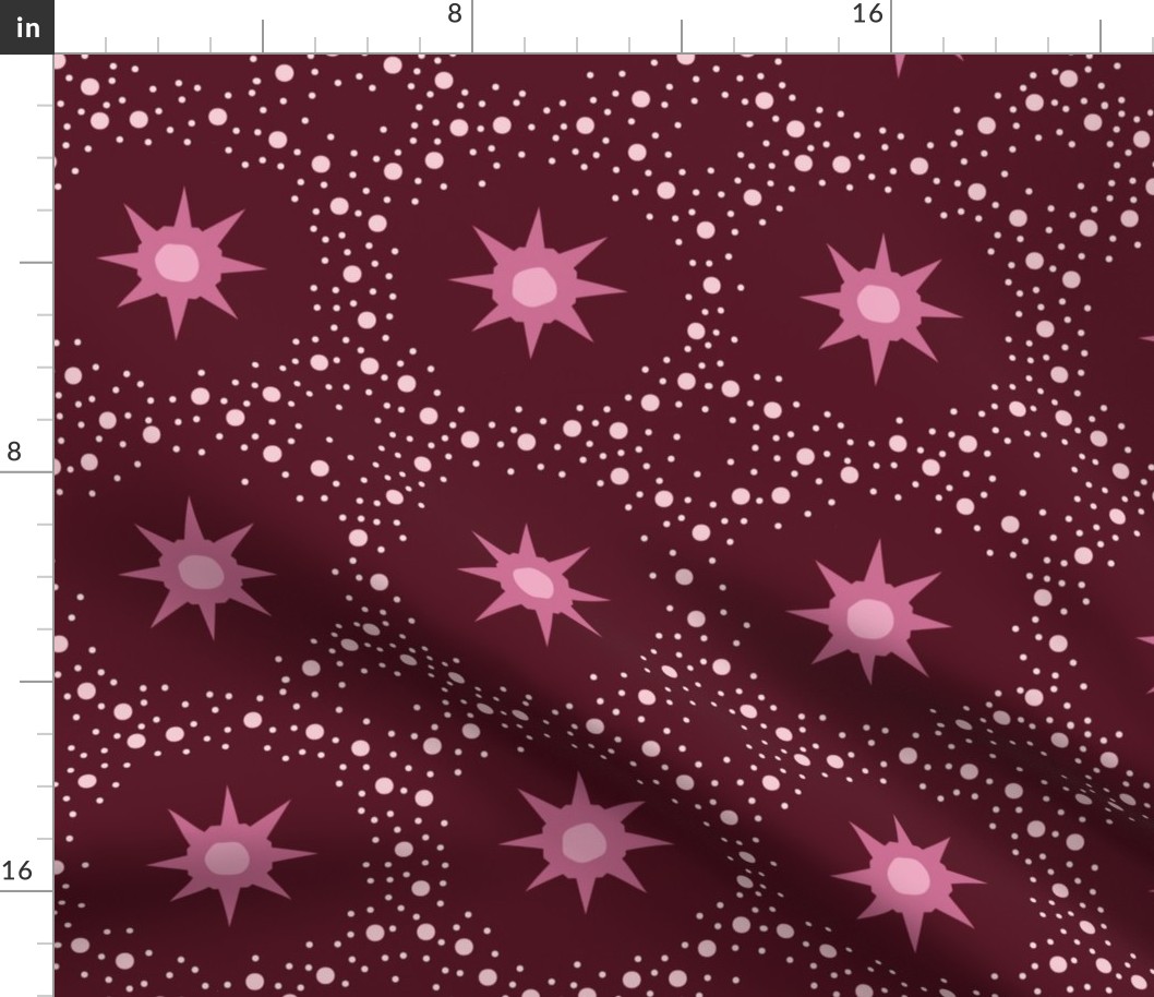 Otherworldly geometric stars and dots - warm pink, burgundy, magenta  monochrome - coordinate for Otherworldly Botanicals - large