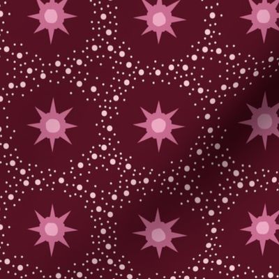 Otherworldly geometric stars and dots - warm pink, burgundy, magenta  monochrome - coordinate for Otherworldly Botanicals - medium