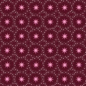 Otherworldly geometric stars and dots - warm pink, burgundy, magenta  monochrome - coordinate for Otherworldly Botanicals - medium