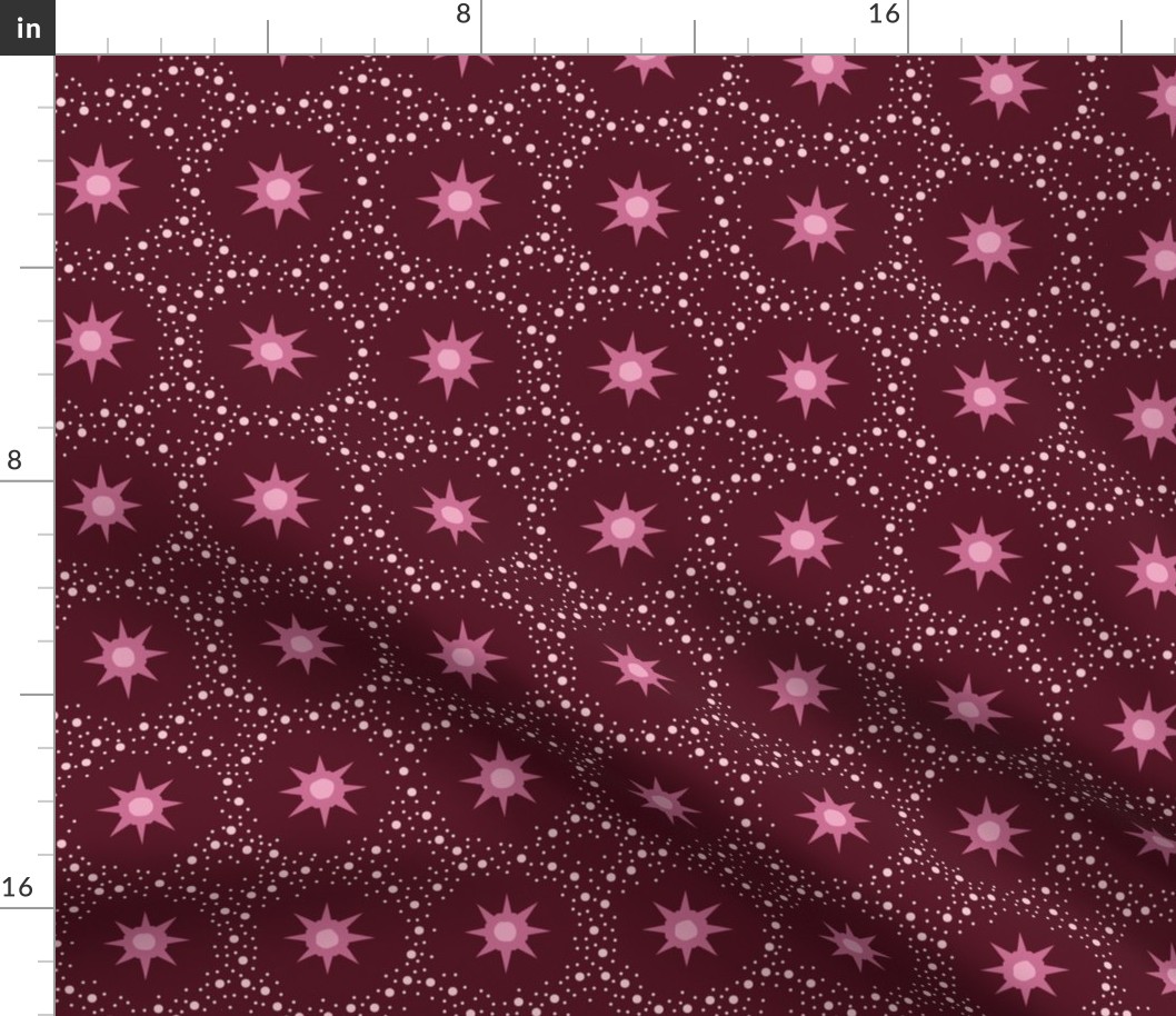 Otherworldly geometric stars and dots - warm pink, burgundy, magenta  monochrome - coordinate for Otherworldly Botanicals - medium