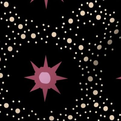 Otherworldly geometric stars and dots - burgundy, marsala on black - coordinate for Otherworldly Botanicals - large