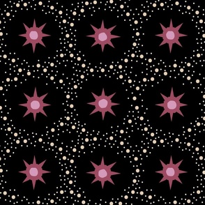 Otherworldly geometric stars and dots - burgundy, marsala on black - coordinate for Otherworldly Botanicals - large