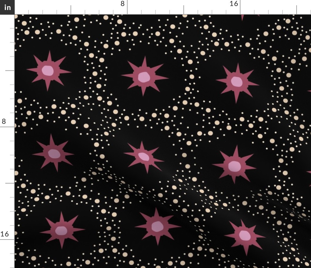 Otherworldly geometric stars and dots - burgundy, marsala on black - coordinate for Otherworldly Botanicals - large