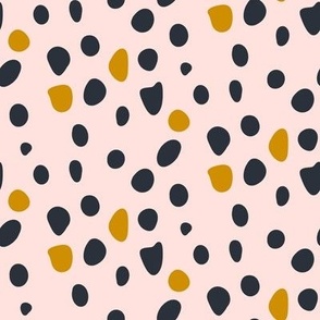 Navy Blue and Mustard Yellow Dots on Blush Pink Background