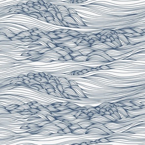 Blue and White Ocean Waves Swirly Design