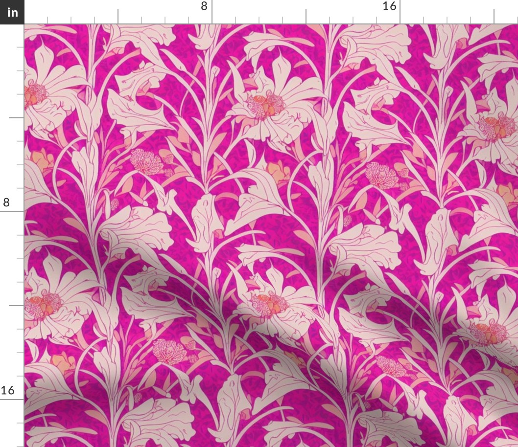 White Flowers on Hot Pink Vintage Style wallpaper by kedoki