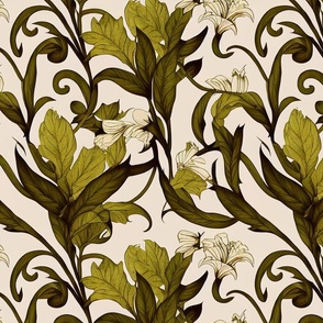 Cream Flowers on Vines Wallpaper by kedoki