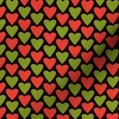Heart Pattern medium red and green hearts on black 