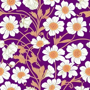 White Daisy Floral Trellis on Purple by kedoki