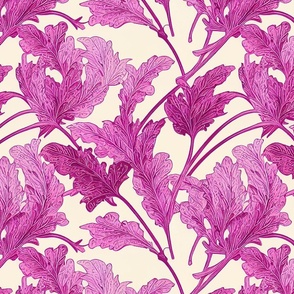 Magenta and Pink Floral Leaves on Cream Wallpaper by kedoki