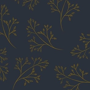 Spring Branches on Dark Navy Solid Blue Background