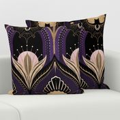 Elegant Art Deco bats and flowers - Royal purple, gold, black and pink - jumbo