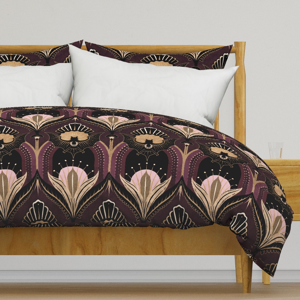 Elegant Art Deco bats and flowers - Burgundy, gold, black and pink - jumbo