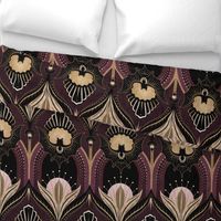 Elegant Art Deco bats and flowers - Burgundy, gold, black and pink - jumbo