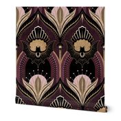 Elegant Art Deco bats and flowers - Burgundy, gold, black and pink - jumbo