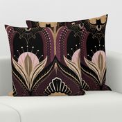 Elegant Art Deco bats and flowers - Burgundy, gold, black and pink - jumbo