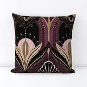 Elegant Art Deco bats and flowers - Burgundy, gold, black and pink - jumbo