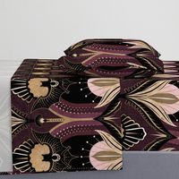 Elegant Art Deco bats and flowers - Burgundy, gold, black and pink - jumbo