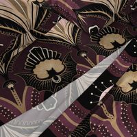 Elegant Art Deco bats and flowers - Burgundy, gold, black and pink - jumbo