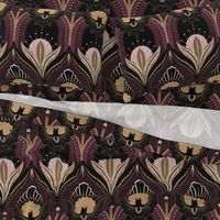Elegant Art Deco bats and flowers - Burgundy, gold, black and pink - jumbo