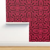 Viva Magenta and Oxblood Damask Quatrefoil Block Print by Angel Gerardo - Jumbo Scale