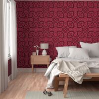 Viva Magenta and Oxblood Damask Quatrefoil Block Print by Angel Gerardo - Jumbo Scale