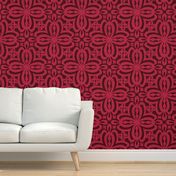 Viva Magenta and Oxblood Damask Quatrefoil Block Print by Angel Gerardo - Jumbo Scale