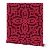 Viva Magenta and Oxblood Damask Quatrefoil Block Print by Angel Gerardo - Jumbo Scale