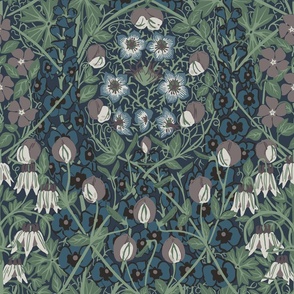 William Morris Hollyhock and Sweet Pea (Blue tones) 