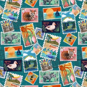 9 Coyotes Wolves Vintage Postage Stamps for Crafting Collage