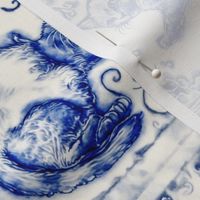 Kitten Blue Toile Delft Tile by kedoki