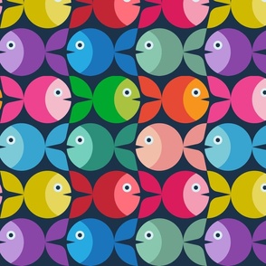 Colorful Aquarium Fish, Bright Mid Century Modern Geometric Pattern
