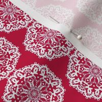 LMND2 - Christmas Lace Mandala  Stripes aka Snowflake Lace in Red and White - half-drop layout - 2 inch repeat