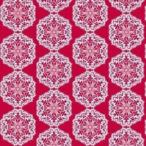 LMND2 - Christmas Lace Mandala  Stripes aka Snowflake Lace in Red and White - half-drop layout - 2 inch repeat