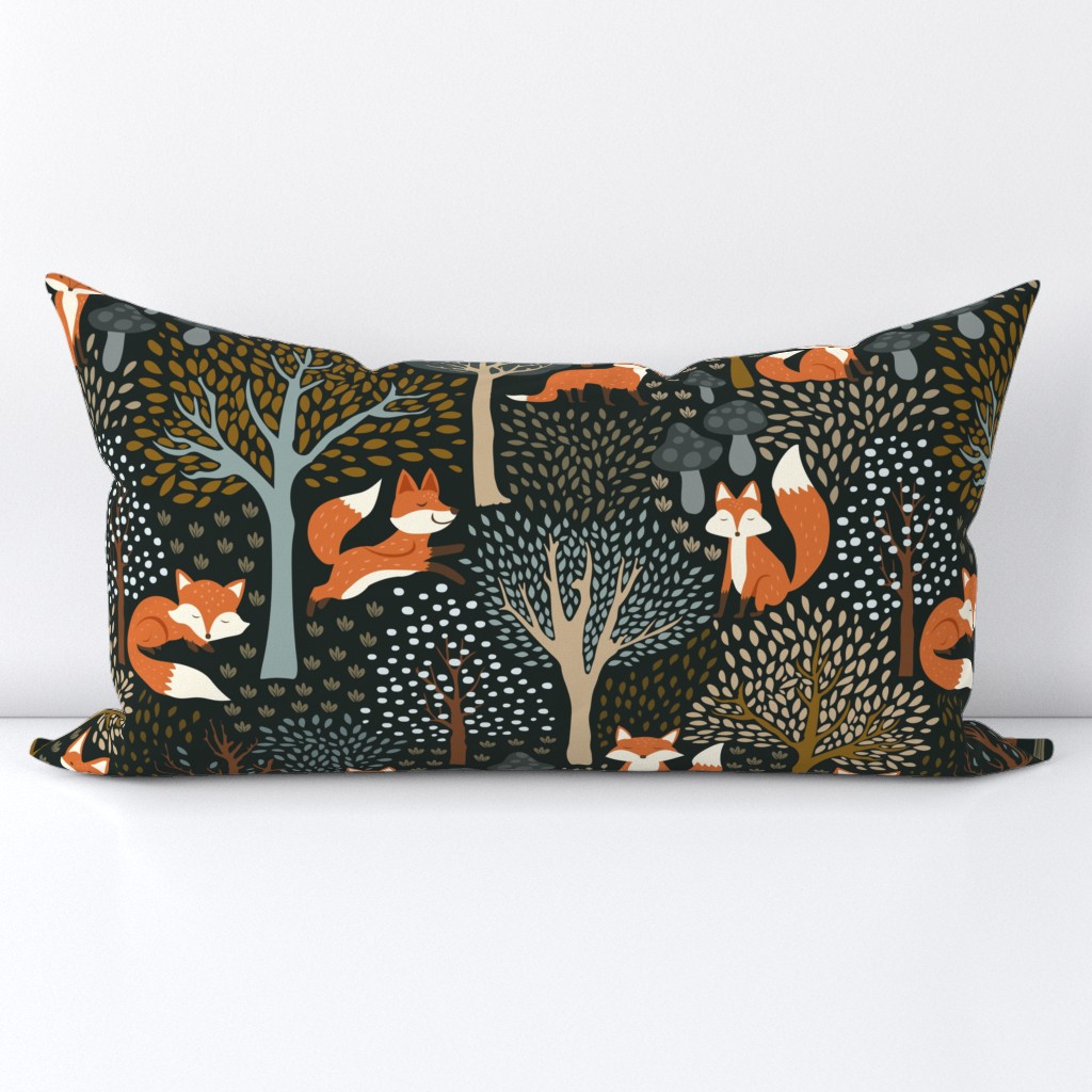 Cute Woodland Fox - Dark Jungle Green