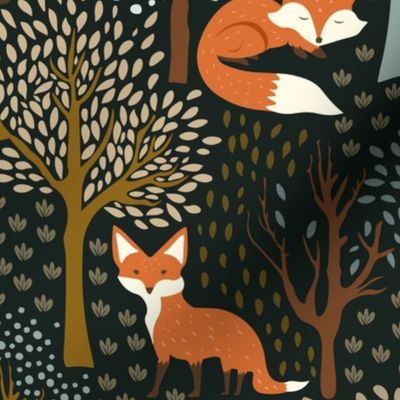 Cute Woodland Fox - Dark Jungle Green