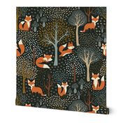 Cute Woodland Fox - Dark Jungle Green