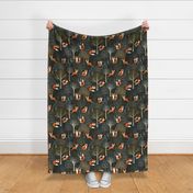 Cute Woodland Fox - Dark Jungle Green