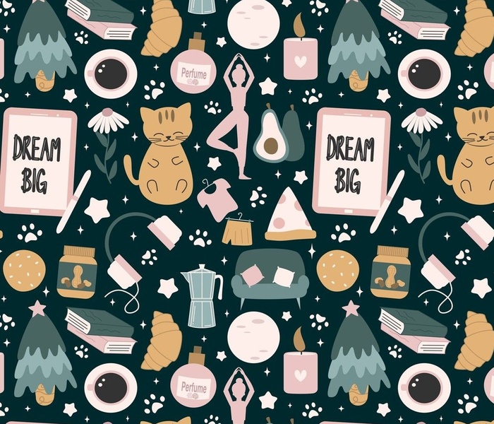 Cute cosy seamless pattern with my favorite things