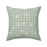 Snowflakes and Christmas plaid - gingham checker and winter wonderland snow design mint sage green 