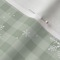 Snowflakes and Christmas plaid - gingham checker and winter wonderland snow design mint sage green 