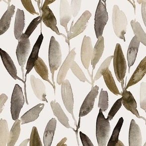 earthy eucalyptus vibes - watercolor neutral beige leaves - painted nature b078-5