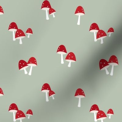 Minimalist mushroom garden - autumn toadstool design boho style red on sage green