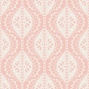 Medium Vintage Lace Geometric Stripe on Pink